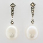 Silver marcasite and pearl drop earings