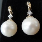 9ct yellow gold fresh water pearl and diamond earrings